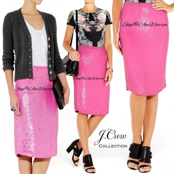 J.Crew Collection sequin silk pencil skirt in Barbie/Bubblegum pink *iamwarrior - Picture 1 of 13